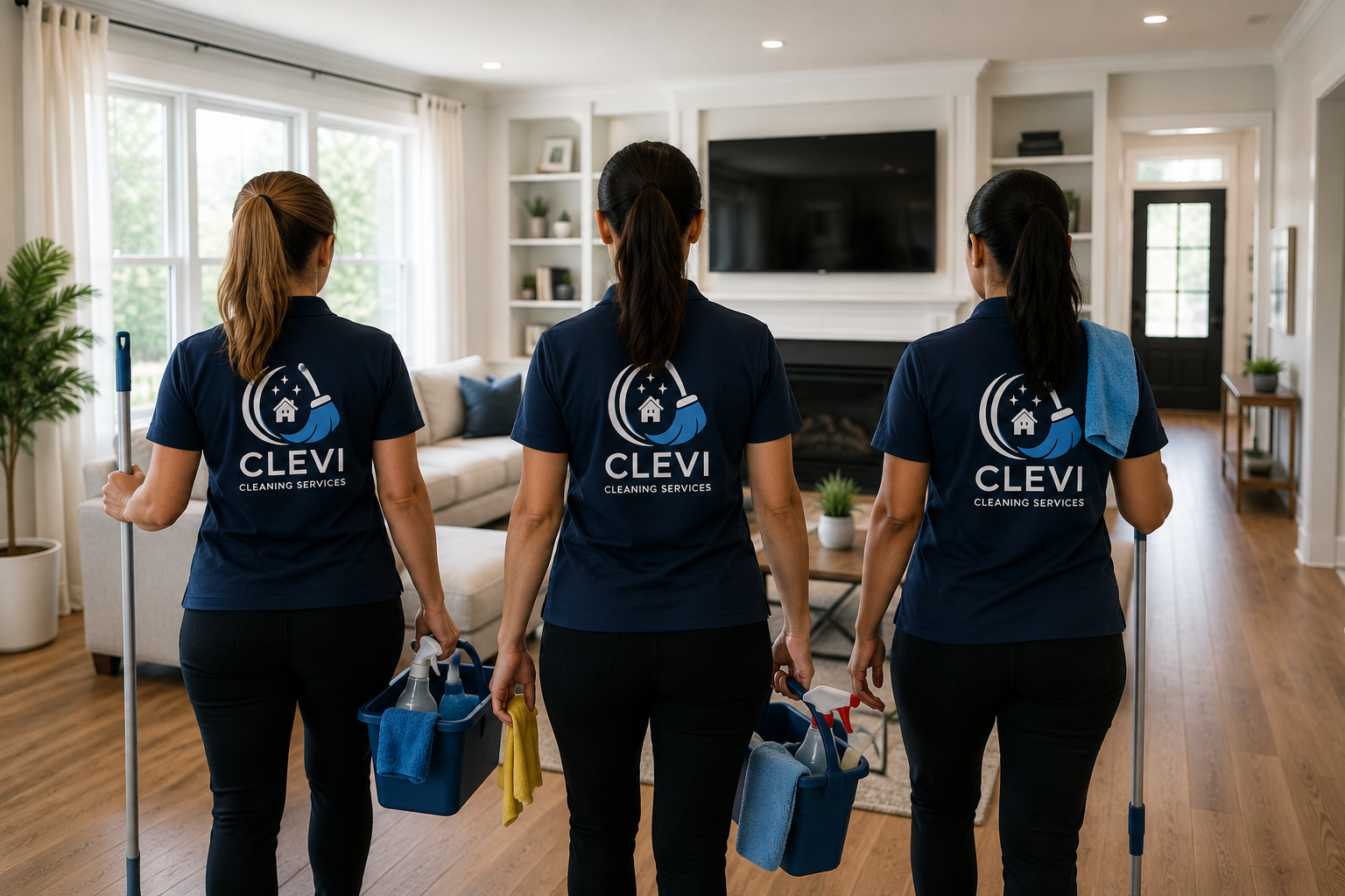 Professional cleaner working on luxury house